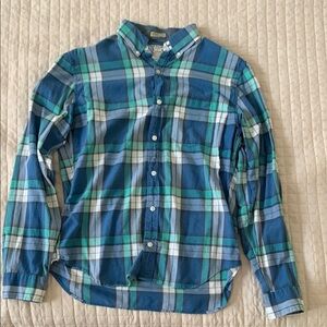 J. Crew Blue and Green Plaid Madras Shirt, Small